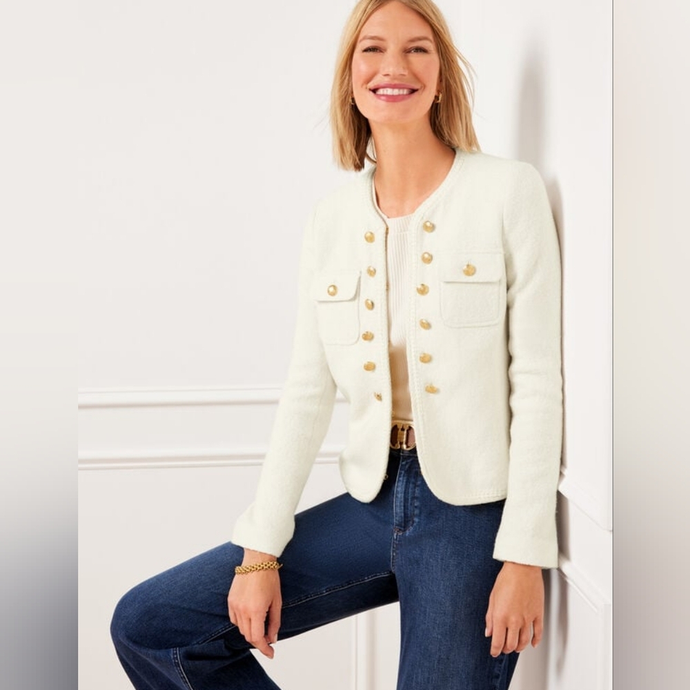 Ivory Berkshire Wool Blend Crop Jacket White